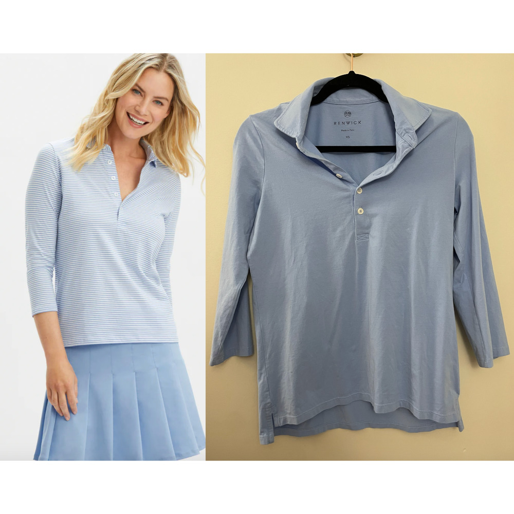 Renwick Pima Cotton 3/4 Sleeve Sky Blue Polo XS